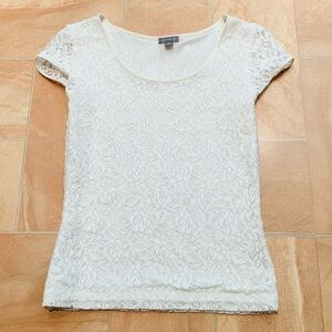 Ann Taylor Women's White Floral Lace Scoop Neck Short Sleeve Top